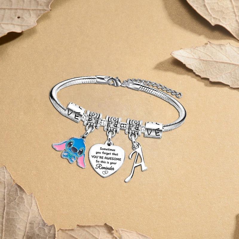 Stitch Bracelet with Initial Letter, Gifts for Sister Best Friends Daughter Stitch Lover Women, Inspirational Bracelet