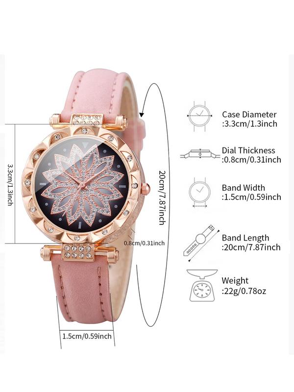 Elegant Watch & Vintage Jewelry Set Gift, 5pcs set Fashion Pu Leather Strap Watch & Butterfly Charm Bracelet & Matching Necklace & Dangle Earrings, Exquisite Y2k Wristwatch Set As Gift without Box