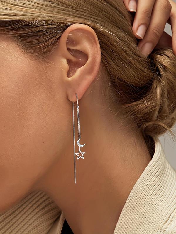 Star & Moon Design Tassel Dangle Earrings, Fashion Matching Jewelry for Party, Daily Clothing Decor, Minimalist Romantic Aesthetic Jewelry Gift