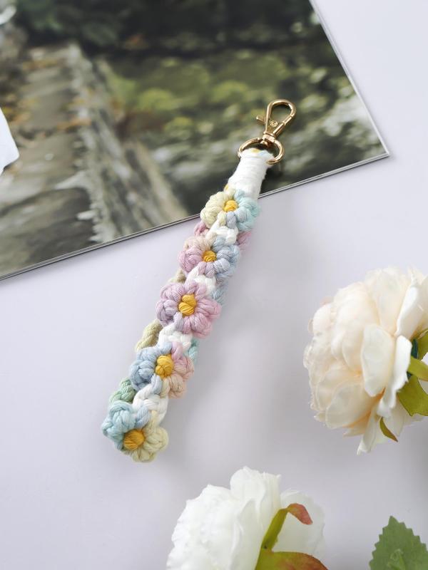 Boho Style Colorful Flower Rope Braided Keychain, Fashionable Keychain for Women & Men, Cute Key Chain Car Keys As Gift for Girls