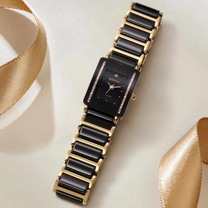 BERNY Gold Watch Women Vintage Luxury Ladies Old Money Wristwatch with Fashion Ceramic Band Waterproof Quartz Danity Classy Bracelet Watches for Women