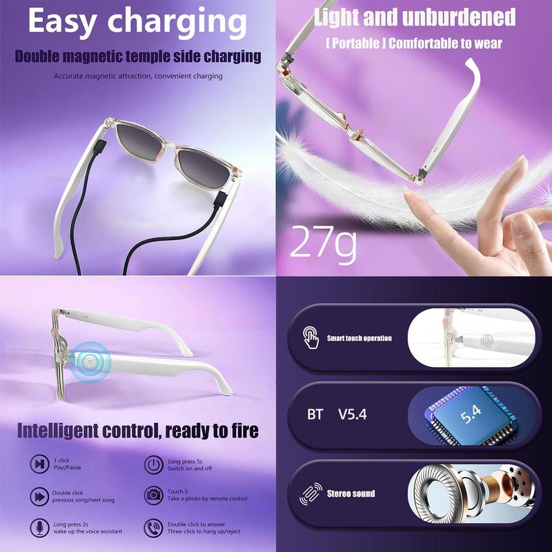 LIFEBEE Smart Glasses, Polarized BT Smart Sunglasses with Built-in High-sensitivity Microphone Speaker, UV Resistant Audio Smart Sunglasses for Women & Men