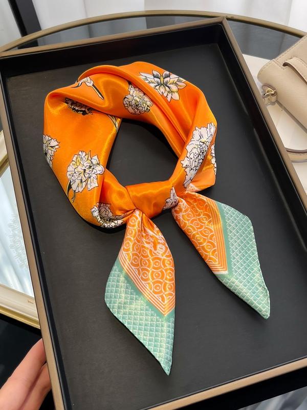 Women's Temperament Floral Print Square Scarf, Fashionable Soft Breathable Shawl For All Seasons, Exquisite Versatile Scarf For Women