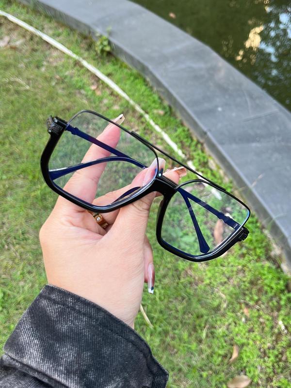 Simple Style Casual Eyeglasses for Everyday Use, Double Beam Square Frame Fashion Eyewear, Travel Accessories
