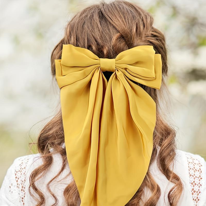6 elegant solid color ribbon bow shaped hair clips with fashionable hair accessories suitable for women's daily use