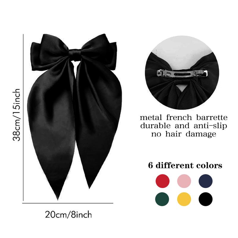 6 elegant solid color ribbon bow shaped hair clips with fashionable hair accessories suitable for women's daily use