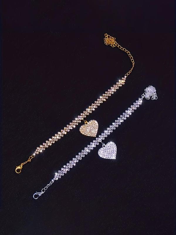 Women's Elegant Heart Design Anklet & Bracelet, Exquisite Trendy Anklet & Bracelet, Fashionable Jewelry Set for Women & Girls