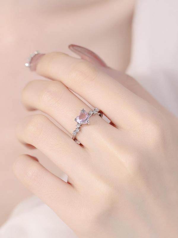 Elegant Heart Design Rhinestone Decor Cuff Ring,  Minimalist Cute Style Promise Ring, Fashion Matching Jewelry Accessories for Women & Girls