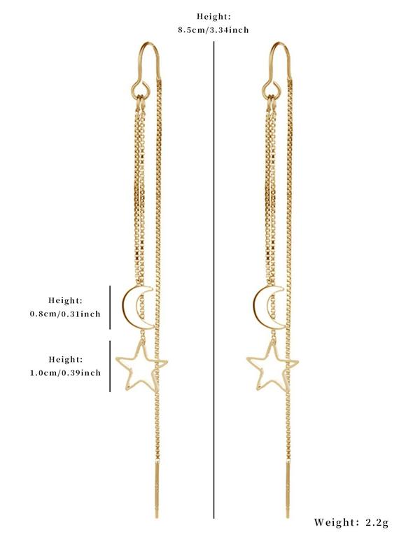 Star & Moon Design Tassel Dangle Earrings, Fashion Matching Jewelry for Party, Daily Clothing Decor, Minimalist Romantic Aesthetic Jewelry Gift