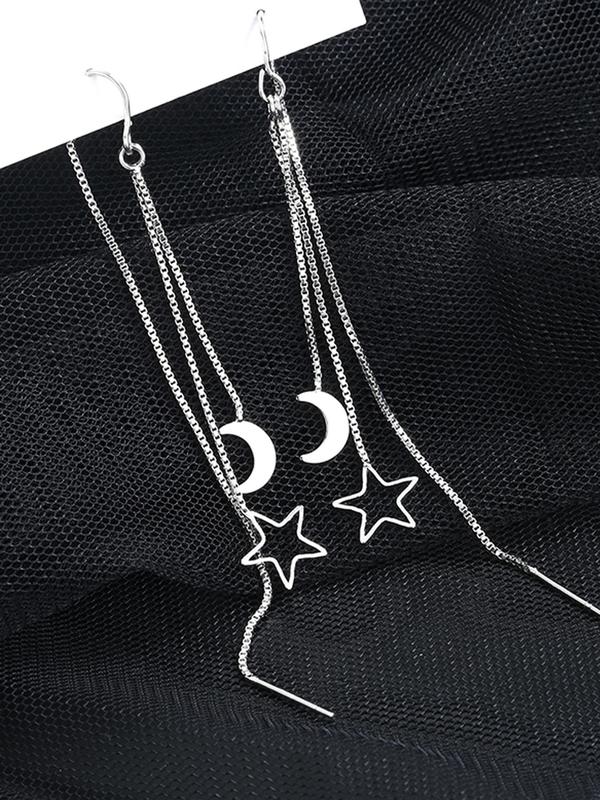 Star & Moon Design Tassel Dangle Earrings, Fashion Matching Jewelry for Party, Daily Clothing Decor, Minimalist Romantic Aesthetic Jewelry Gift