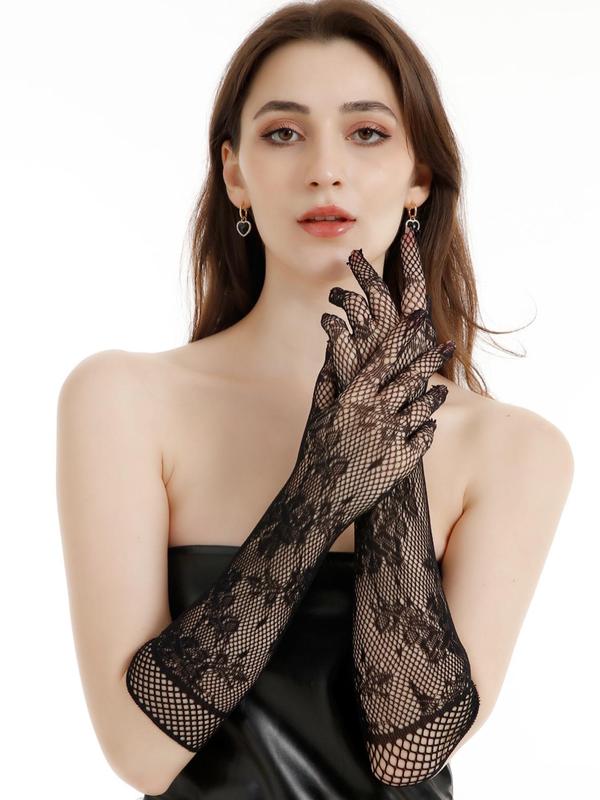 Women's Lace Decor Full Finger Gloves, Elegant Fashion Gloves for Women & Girls for Party, Daily Decor, Trendy All-match & Exquisite Accessories for Birthday Gift