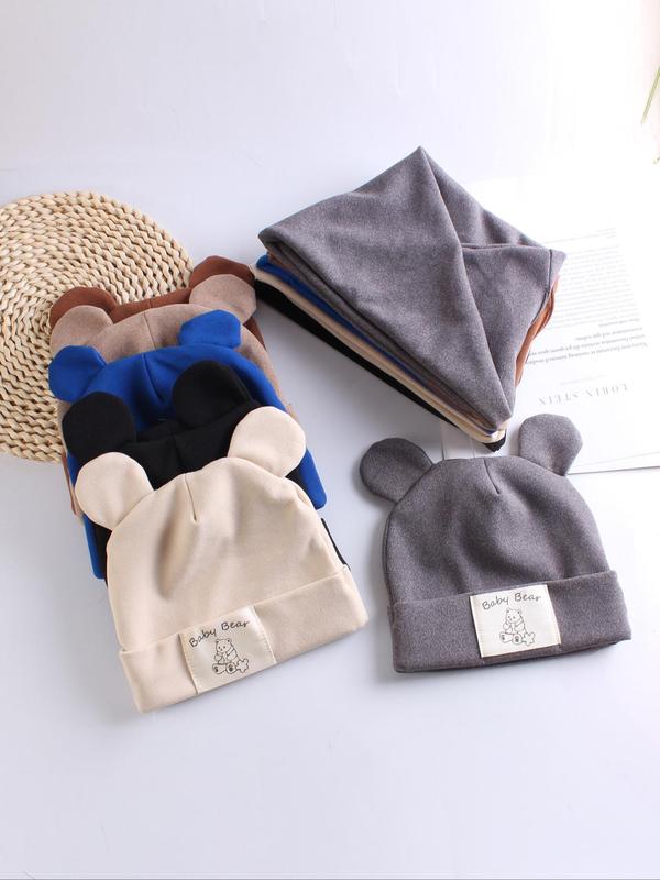 Winter Warm Hat & Scarf Set, Cute Bear Ear Design Beanie Hat & Scarf, Fashion Accessories for Women & Men