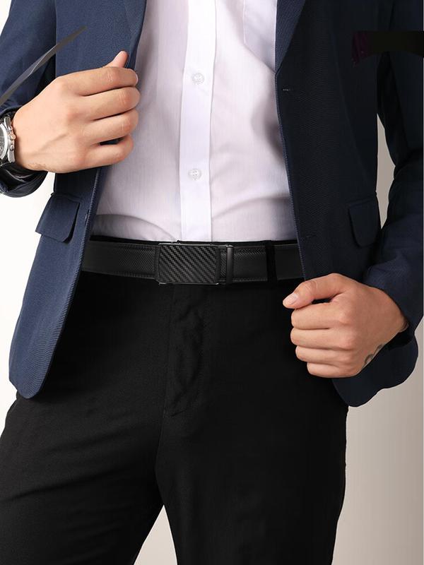 Men's Business Chevron Pattern Pu Buckle Belt, Slide Ratchet Belt for Men Dress Pant Shirt Oxfords, Business Casual Waistband for Work Office