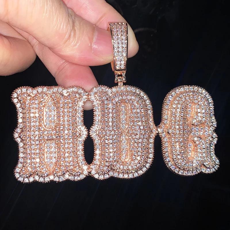 NEW Custom Double Letter Name Pendant With Iced Out Zirconia Gold Silver Color Necklace Men Women Hip Hop Jewelry