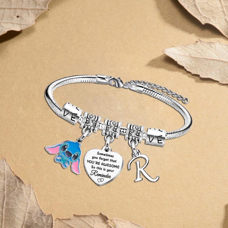 Stitch Bracelet with Initial Letter, Gifts for Sister Best Friends Daughter Stitch Lover Women, Inspirational Bracelet