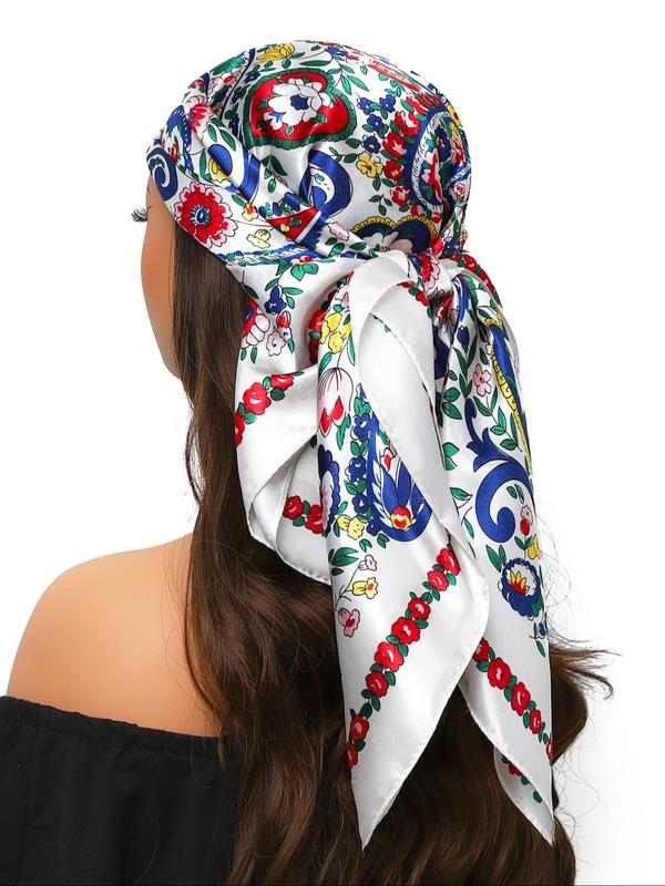Women's Paisley & Floral Print Square Scarf, Casual Soft Comfortable Shawl for Daily Wear, Fashion Accessories for Women & Girls