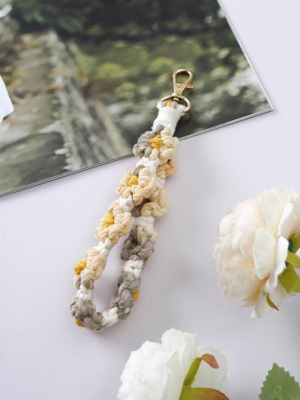 Boho Style Colorful Flower Rope Braided Keychain, Fashionable Keychain for Women & Men, Cute Key Chain Car Keys As Gift for Girls