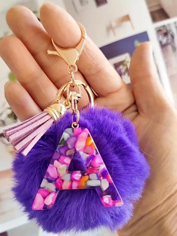 Cute Letter & Pom Pom & Tassel Design Keychain,  Fashionable Keychain for Women & Girls, Fashion Keychain for Car Daily Clothing Decor, Trendy All-match & Exquisite Keychain for Birthday Gift