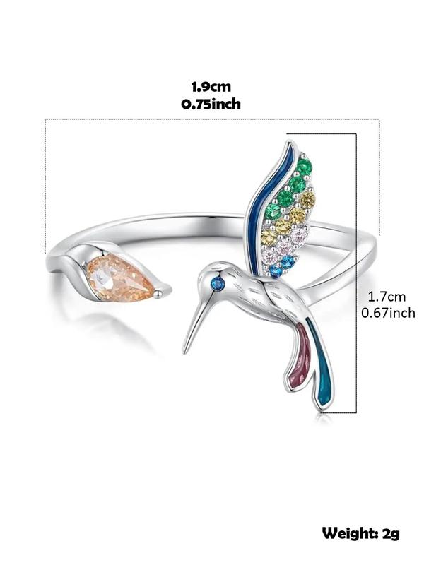 Women's Elegant Rhinestone Decorated Hummingbird Cuff Ring,  Exquisite Open Bypass Ring, Chic Gorgeous Engagement Ring As Gift for Girlfriend