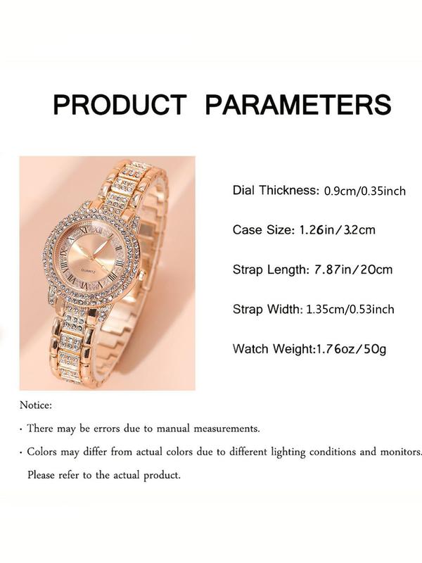 Women's Elegant Fashion Watch & Rhinestones Decor Bracelet Set, Fashion Round Dial Watch & Bracelet Set for Party, Daily Decor, Trendy All-match & Exquisite Watch Set for Birthday Gift, without Box