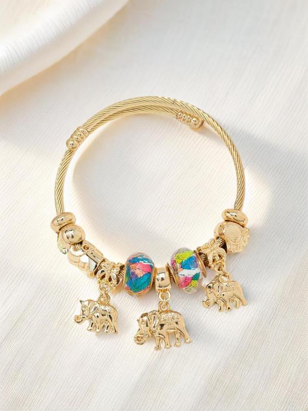 2024 Summer Women's Cute Trendy Beaded & Elephant Shaped Design Stretch Bracelet, Elegant Colorful Beaded Bracelet for Daily Decoration, Exquisite Jewelry for Birthday Gifts
