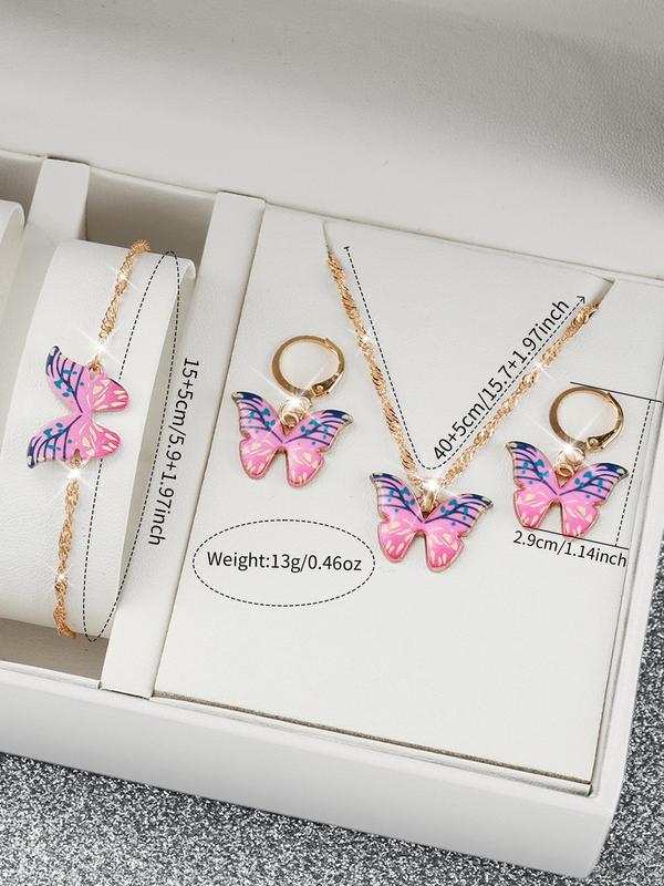Elegant Watch & Vintage Jewelry Set Gift, 5pcs set Fashion Pu Leather Strap Watch & Butterfly Charm Bracelet & Matching Necklace & Dangle Earrings, Exquisite Y2k Wristwatch Set As Gift without Box
