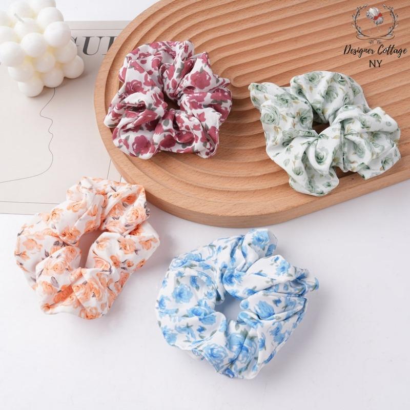 Handmade Floral Scrunchy Hair Tie,Ponytail Holder,Jumbo Hair Scrunchie,Elastic Hair Tie for Women and Girls