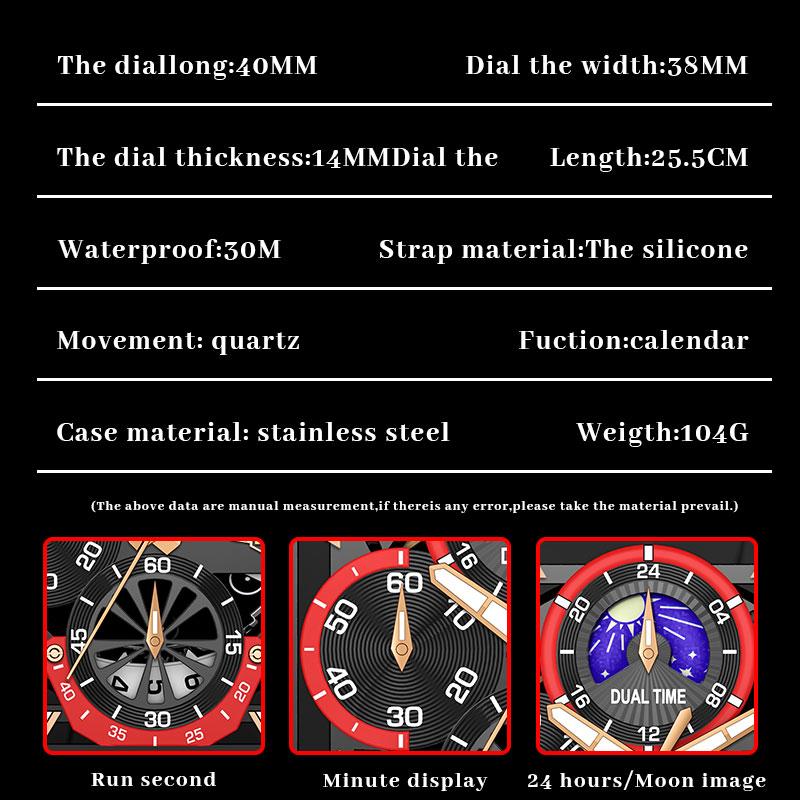 LIGE Square Skeletonized Dial Multi Functional Men's Sport Watch With Waterproof Luminous and Moon-phase