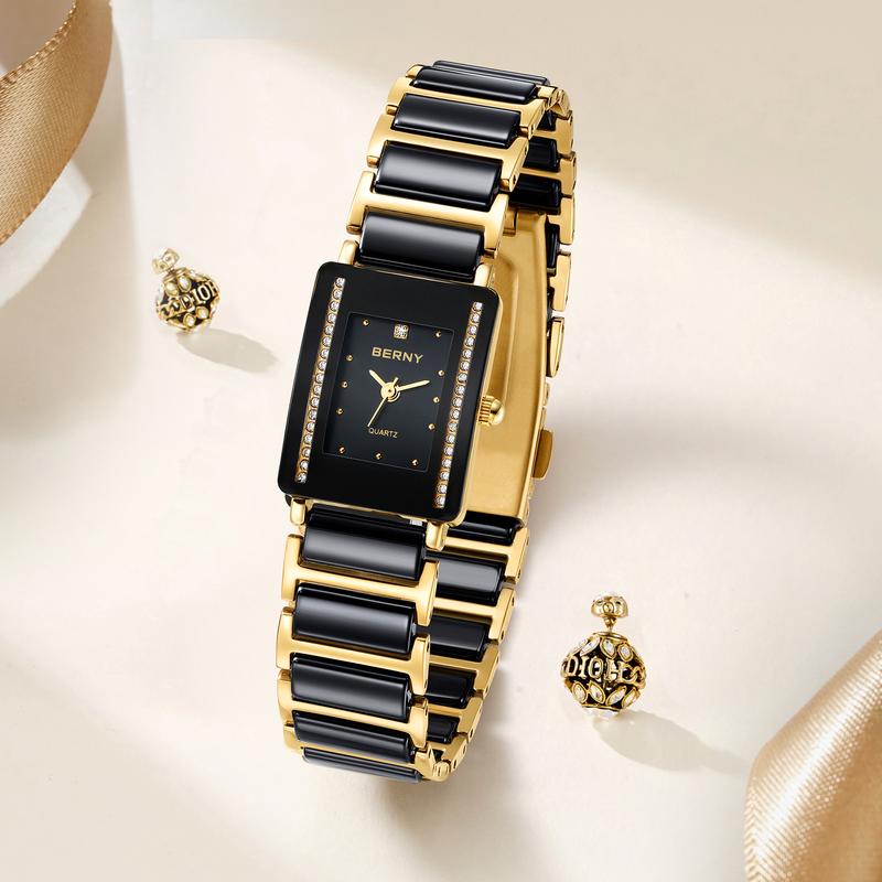 BERNY Gold Watch Women Vintage Luxury Ladies Old Money Wristwatch with Fashion Ceramic Band Waterproof Quartz Danity Classy Bracelet Watches for Women