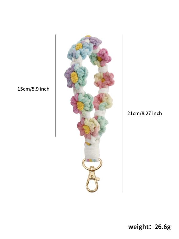 Boho Style Colorful Flower Rope Braided Keychain, Fashionable Keychain for Women & Men, Cute Key Chain Car Keys As Gift for Girls