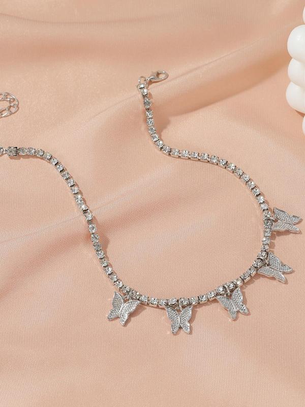 Women's Elegant Butterfly Design Anklet, Fashion Glamorous Rhinestone Anklet for Women & Gift, Casual Vacation Beach Jewelry Accessories, Holiday Gifts for Friends