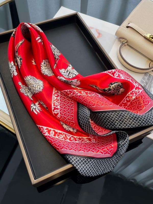Women's Temperament Floral Print Square Scarf, Fashionable Soft Breathable Shawl For All Seasons, Exquisite Versatile Scarf For Women