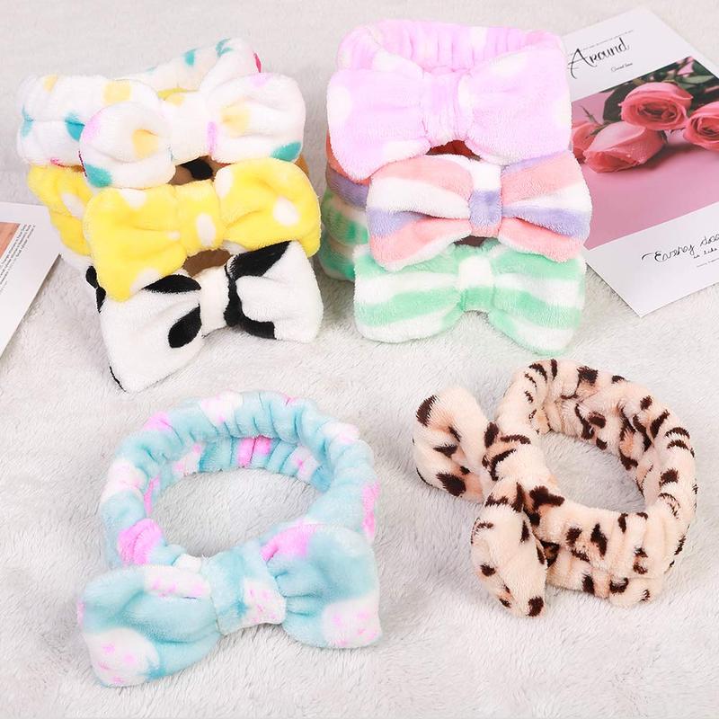 8 Pack  Bow Headbands, Coral Fleece Makeup  Headband for Washing , Shower Terry Cloth Hair Band for Women Facial
