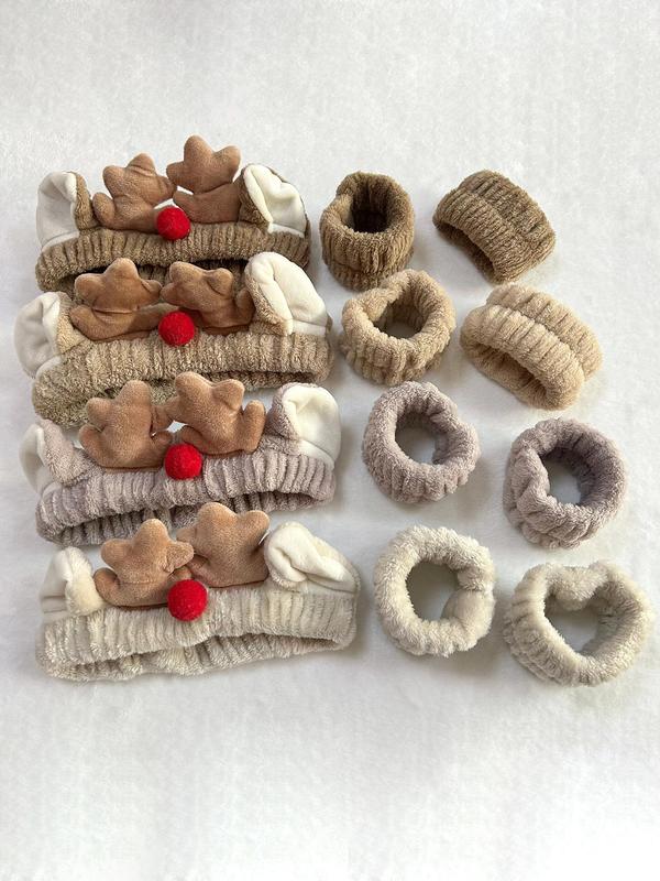 Cute Reindeer Antler Design Hair Band & Wristband Set, Soft Plush Hair Band & Wristband, Fashion Hair Accessories for Women & Girls