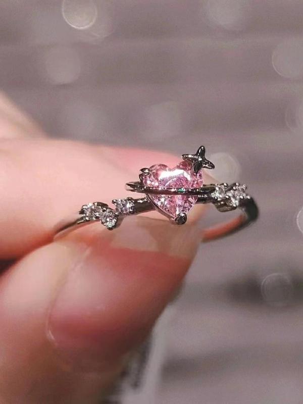 Elegant Heart Design Rhinestone Decor Cuff Ring,  Minimalist Cute Style Promise Ring, Fashion Matching Jewelry Accessories for Women & Girls