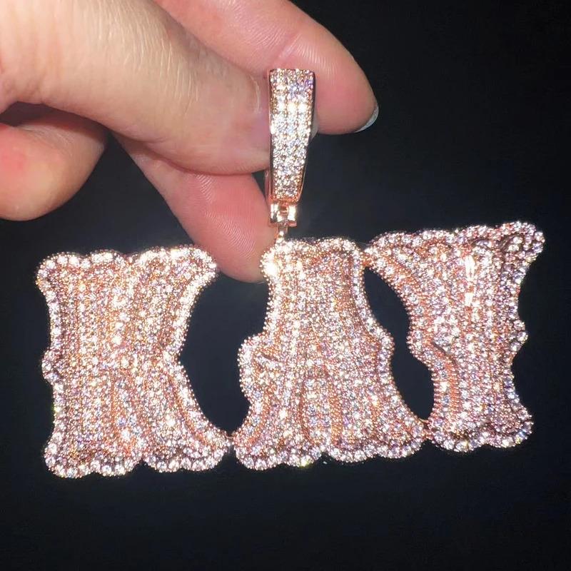 NEW Custom Double Letter Name Pendant With Iced Out Zirconia Gold Silver Color Necklace Men Women Hip Hop Jewelry