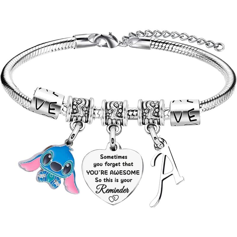 Stitch Bracelet with Initial Letter, Gifts for Sister Best Friends Daughter Stitch Lover Women, Inspirational Bracelet