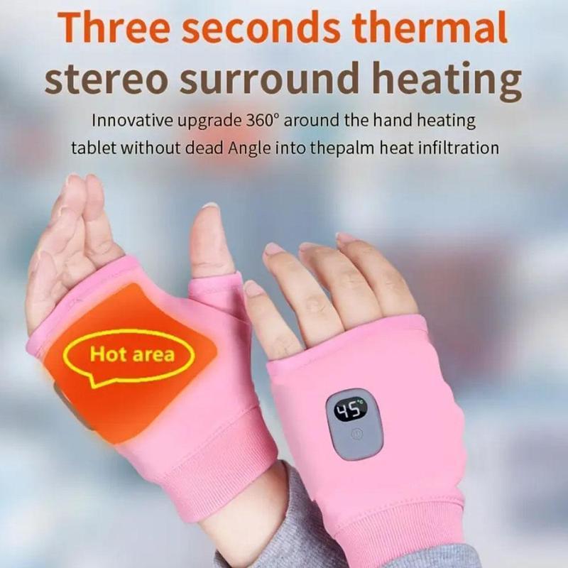 USB Rechargeable Electric Heated Gloves, Half Finger Warm Gloves, Adjustable Temperature Hand Warmer for Women, Hand Warmer