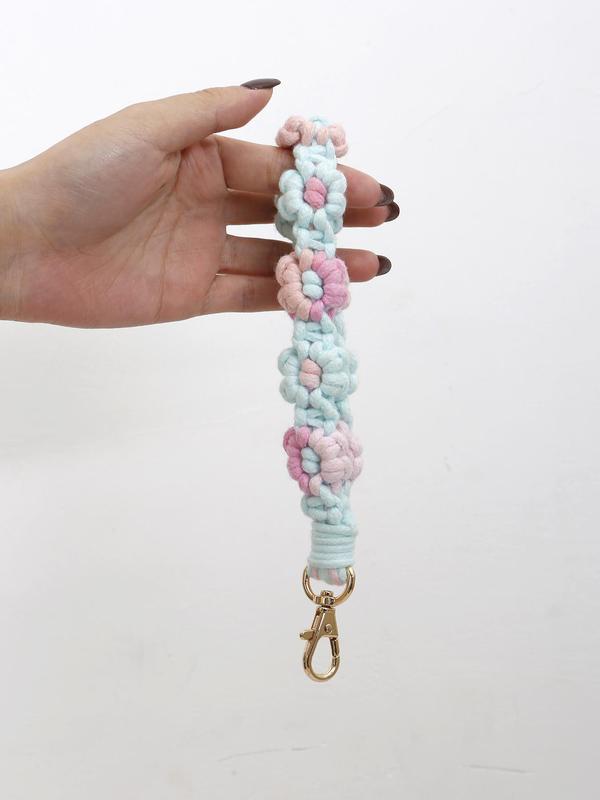 Boho Style Colorful Flower Rope Braided Keychain, Fashionable Keychain for Women & Men, Cute Key Chain Car Keys As Gift for Girls