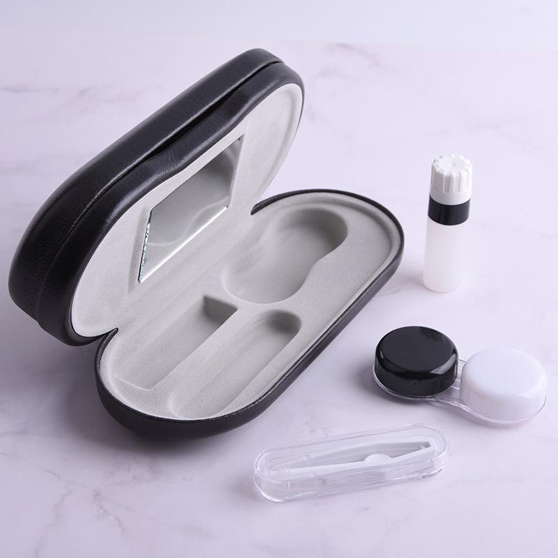 Double Layer Glasses Case with Mirror, 1 Count Portable PU Leather Glasses Contact Lenses Storage Box, Home Organizer for Living Room Bedroom Outdoor Travel Office