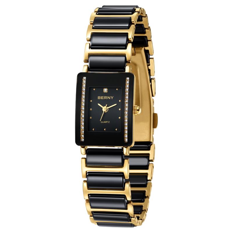 BERNY Gold Watch Women Vintage Luxury Ladies Old Money Wristwatch with Fashion Ceramic Band Waterproof Quartz Danity Classy Bracelet Watches for Women