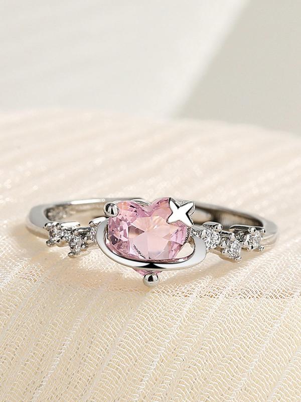 Elegant Heart Design Rhinestone Decor Cuff Ring,  Minimalist Cute Style Promise Ring, Fashion Matching Jewelry Accessories for Women & Girls