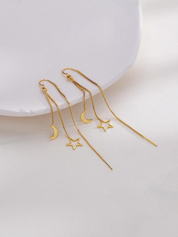 Star & Moon Design Tassel Dangle Earrings, Fashion Matching Jewelry for Party, Daily Clothing Decor, Minimalist Romantic Aesthetic Jewelry Gift