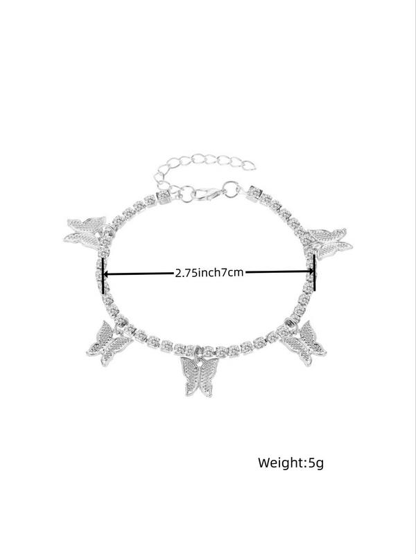 Women's Elegant Butterfly Design Anklet, Fashion Glamorous Rhinestone Anklet for Women & Gift, Casual Vacation Beach Jewelry Accessories, Holiday Gifts for Friends