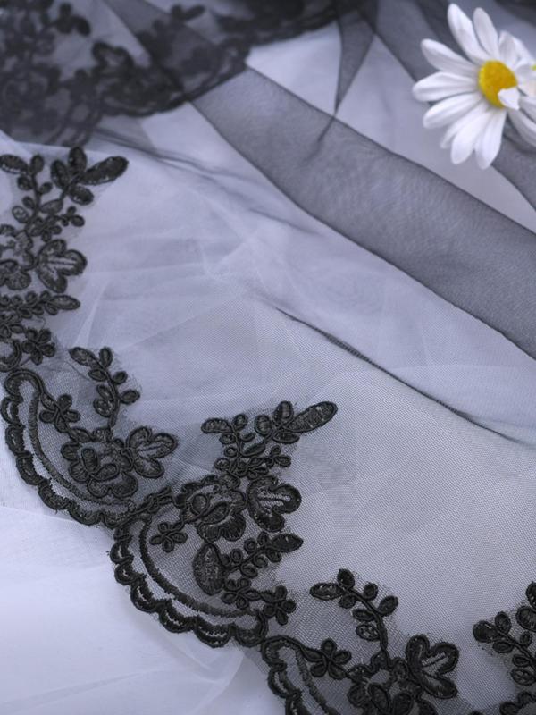 Contrast Lace Flower Decor Mesh Bridal Veil, Floral Embroidered Contrast Mesh Veil for Wedding Bridal Party Formal Occasions, Elegant Headwear for Women