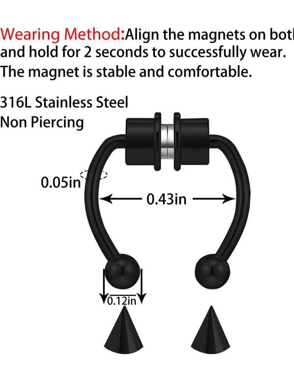 4 Pairs Triangle Design Magnetic Nose Rings, Punk Stainless Steel Accessories For Party Holiday Vacation