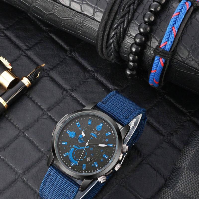 Men Watch 4pcs Set Men's Blue Nylon Strap For Men Father's Day Gifts