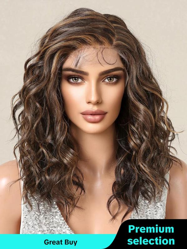 18 Inch Long Curly Lace Front Wigs for Women, Gorgeous Fluffy Wigs without Bangs, Synthetic Full Machine Wigs for Party, Daily Hairstyle Ideas