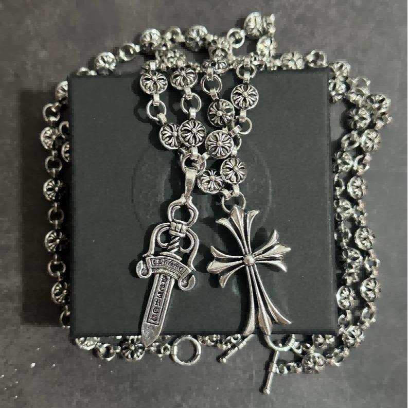 Sword Cross Necklace,Cross Hearts ChainNecklace,Gothic Necklace,Boat Anchor NecklacePunk Cross Necklace Gothic Silver Choke Chain Necklace