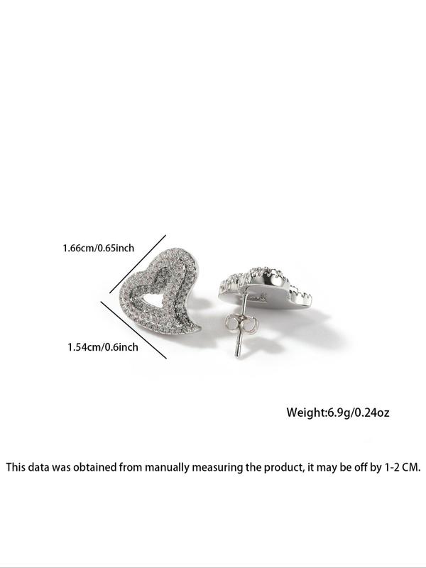 Hollow Out Heart Design Stud Earrings (1 Pair), Rhinestone Decor Stud Earrings, Fashionable Jewelry for Women & Girls